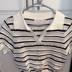 ALL IN FAVOR , Black & cream laced cropped blouse M